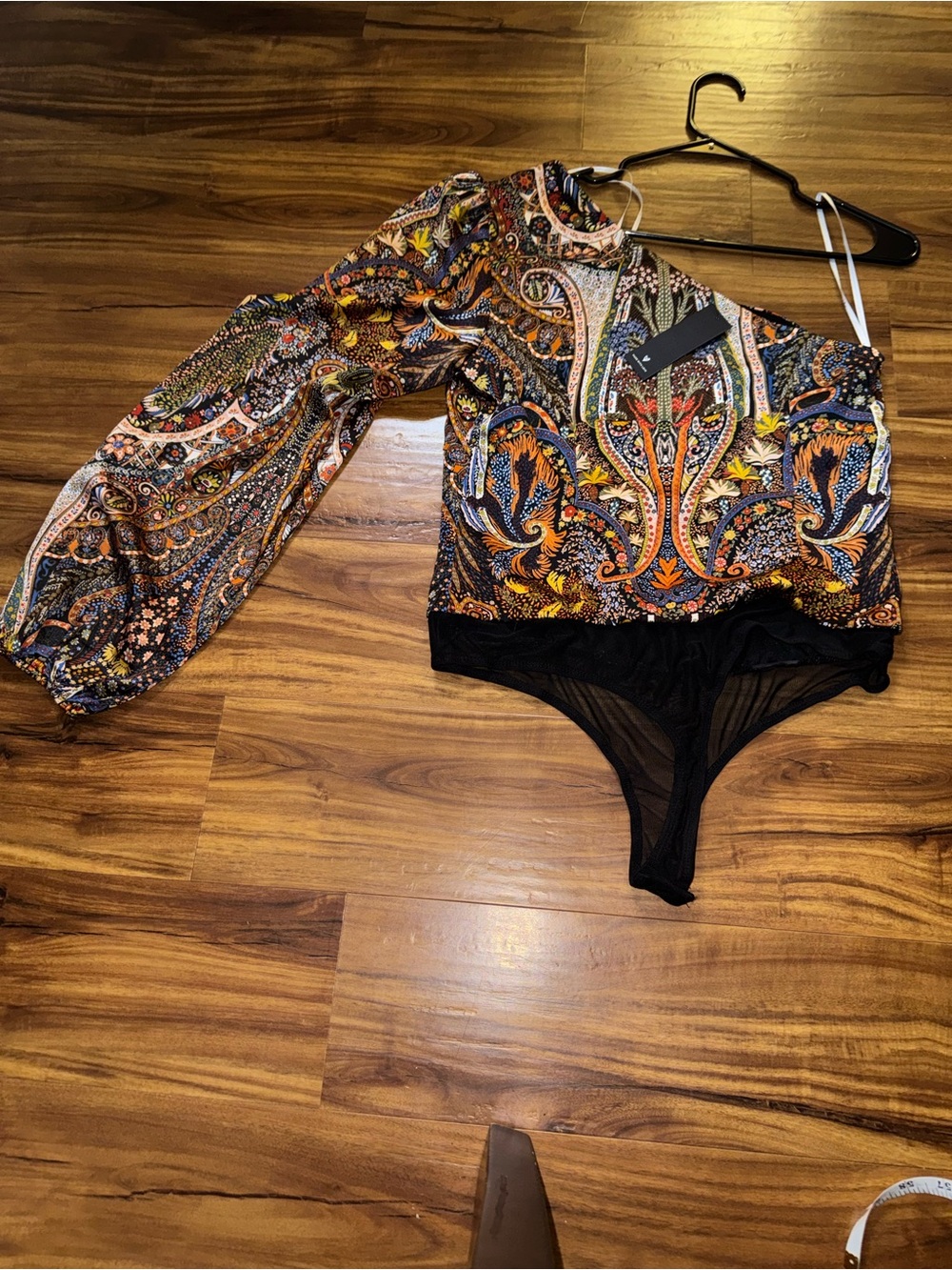 Lulus Mesmerizing Sight Black Multi Print One-Shoulder Bodysuit - Picture 14 of 14